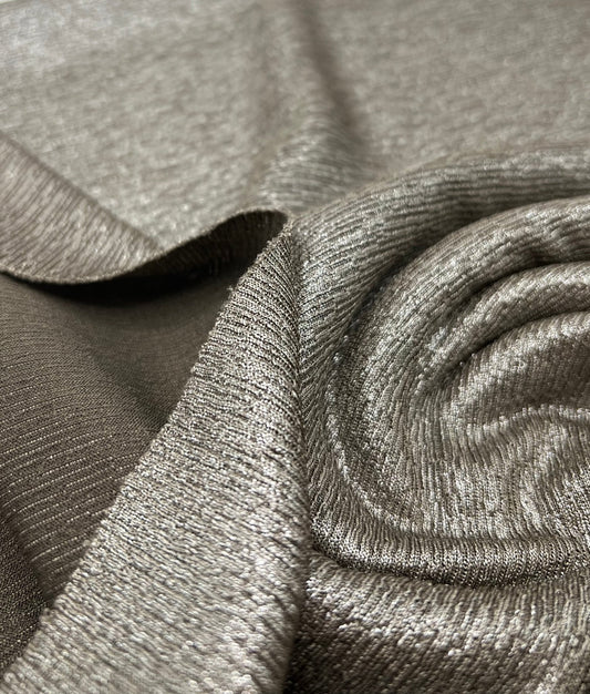 Mocha Silver Metallic Foil Rib Fabric