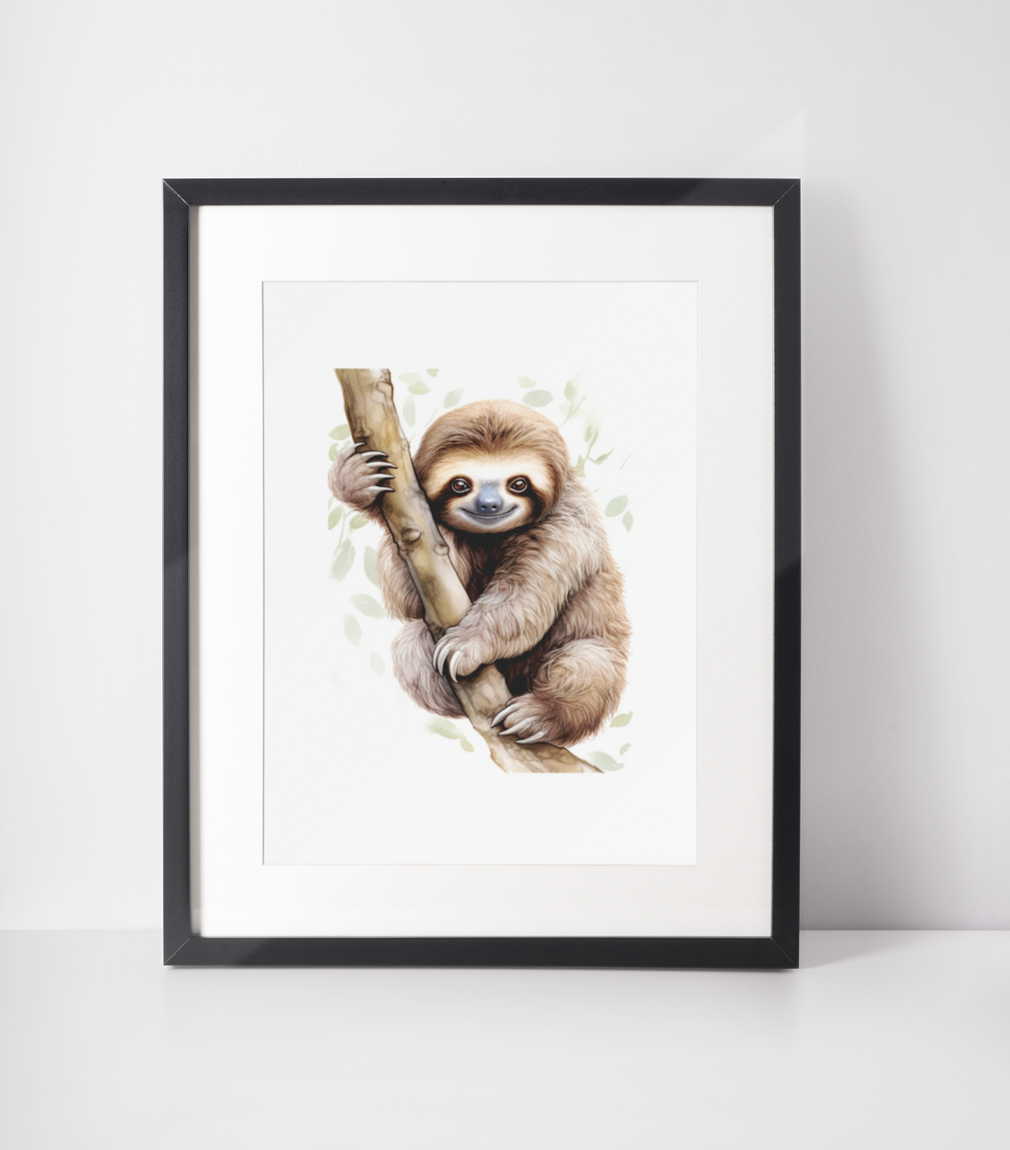 Baby Sloth On Branch Greenery Animal Nursery Children's Room Wall Decor Print