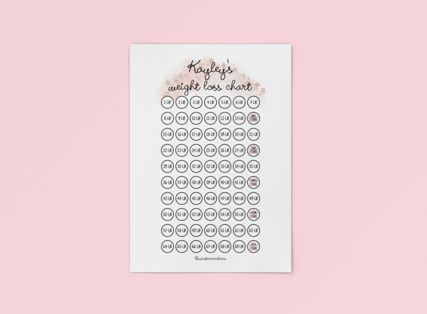 Personalised A4 Name Rose Gold Weight Loss Chart Tracker Print - st. lb Units - Laminated With Stars