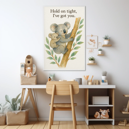 Hold On Tight I’ve Got You Koala Family Watercolour Nursery Children's Room Wall Decor Print