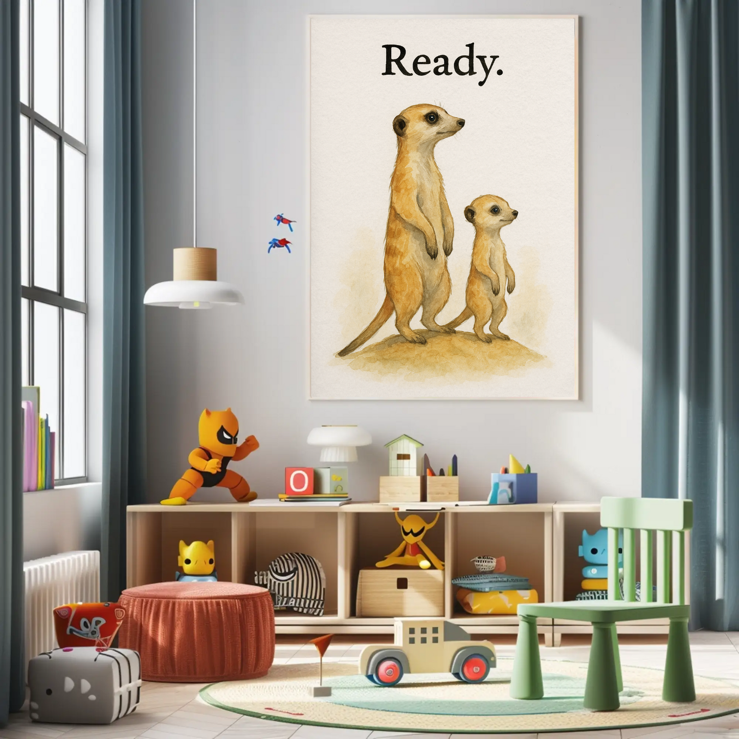 Ready Meerkat Family Watercolour Nursery Children's Room Wall Decor Print