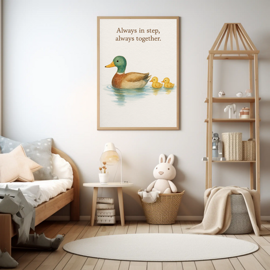 Always in Step Always Together Duck Family Watercolour Nursery Children's Room Wall Decor Print