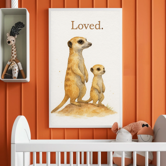 Loved Meerkat Family Watercolour Nursery Children's Room Wall Decor Print
