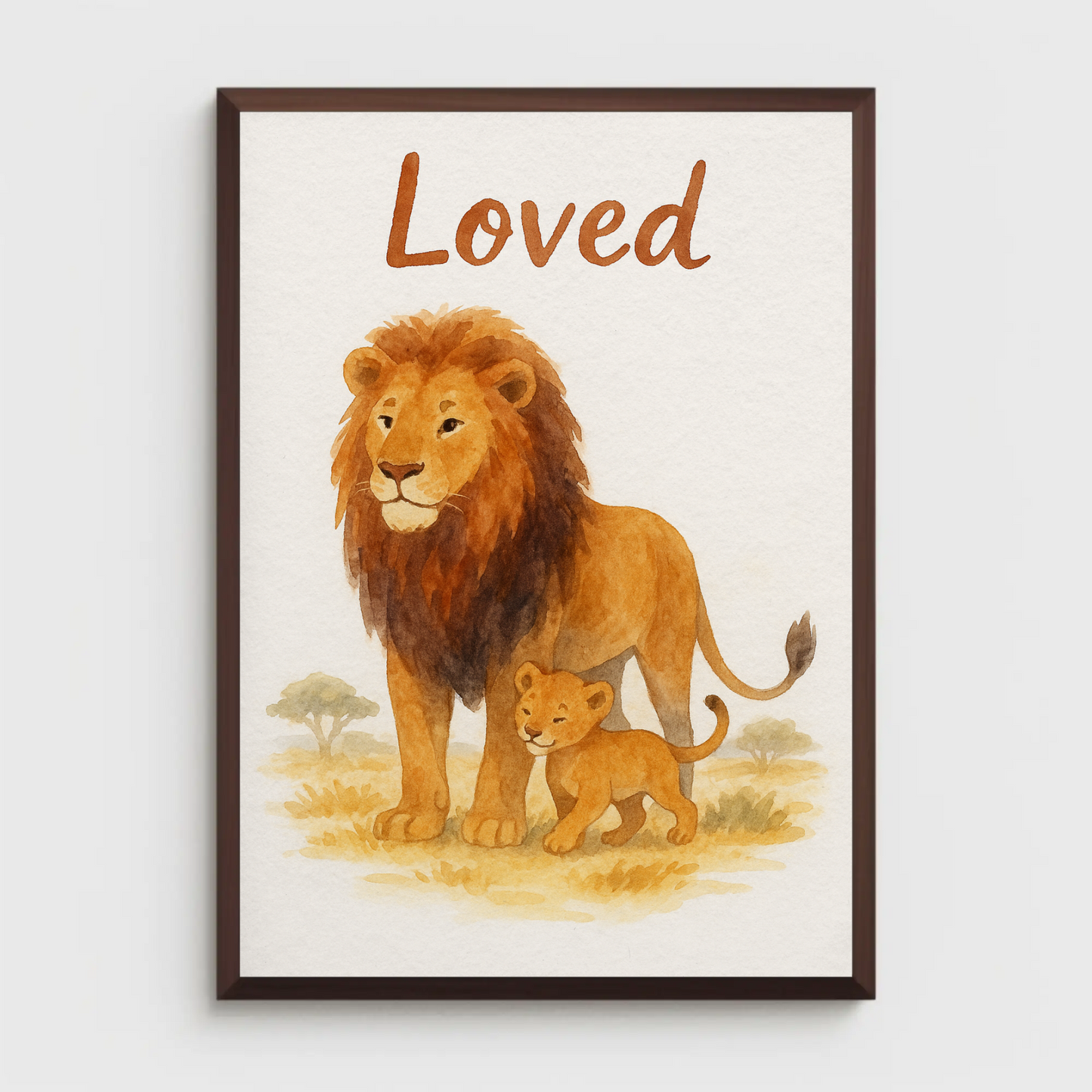 Loved Lion & Cub Nursery Children's Room Wall Decor Print