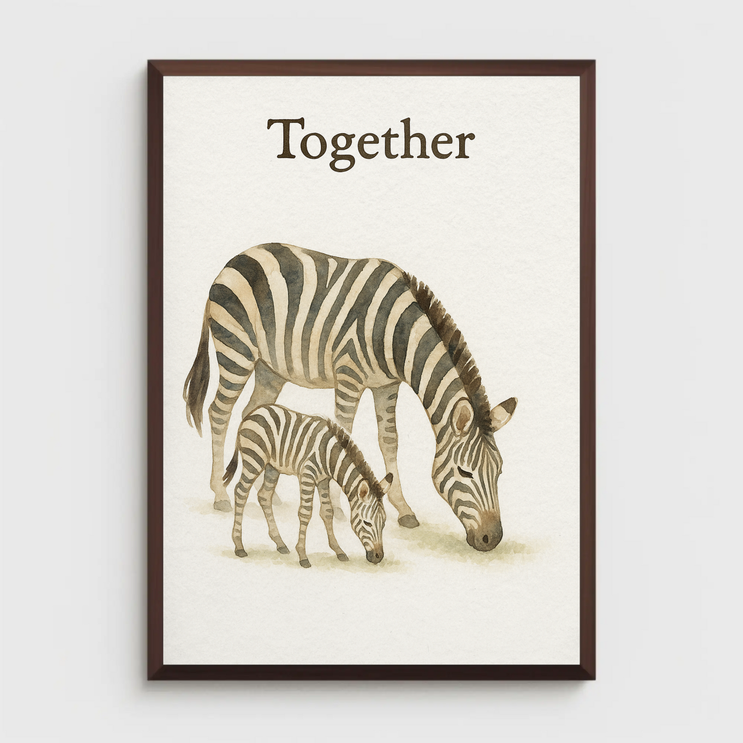 Together Zebra Family Safari Watercolour Nursery Children's Room Wall Decor Print