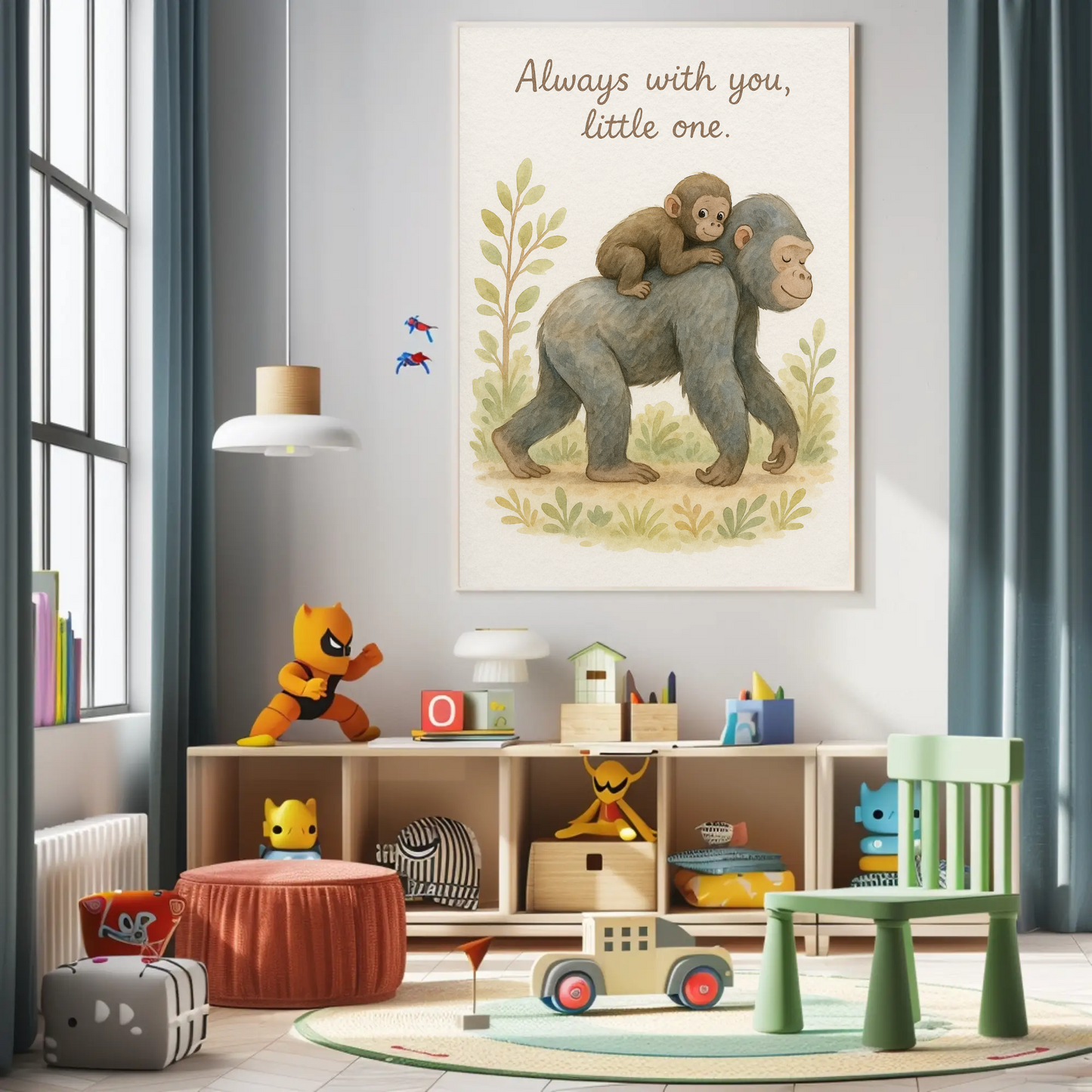 Always With You Little One Gorilla Family Watercolour Nursery Children's Room Wall Decor Print