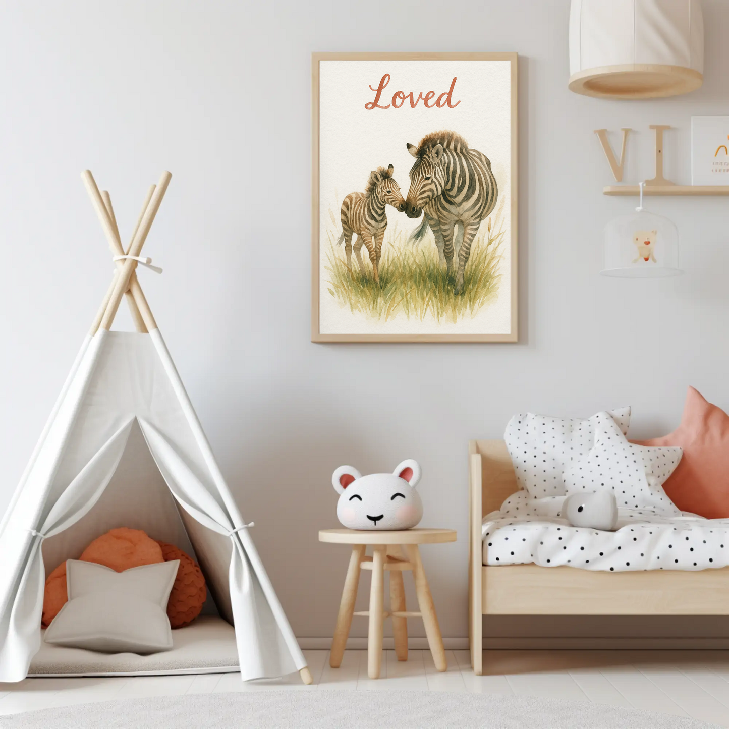 Loved Zebra Family Safari Watercolour Nursery Children's Room Wall Decor Print
