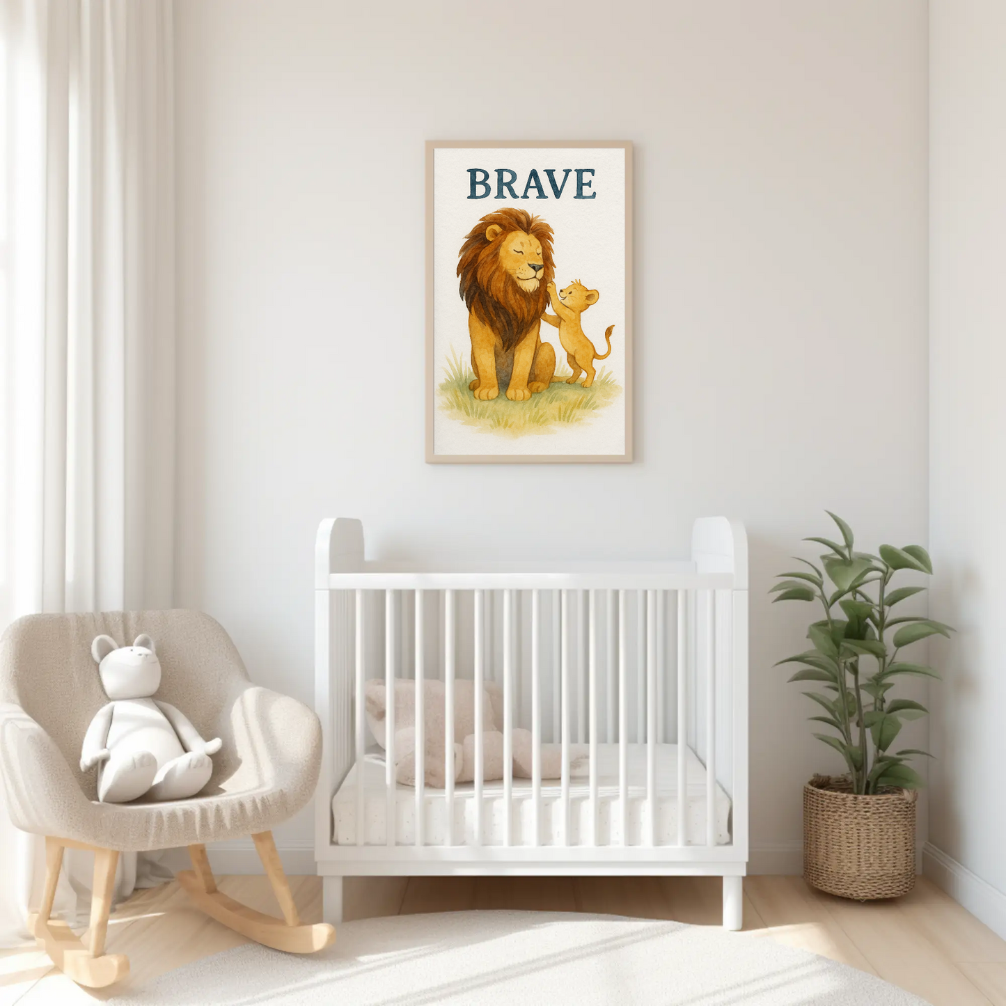Brave Lion Family Safari Watercolour Nursery Children's Room Wall Decor Print