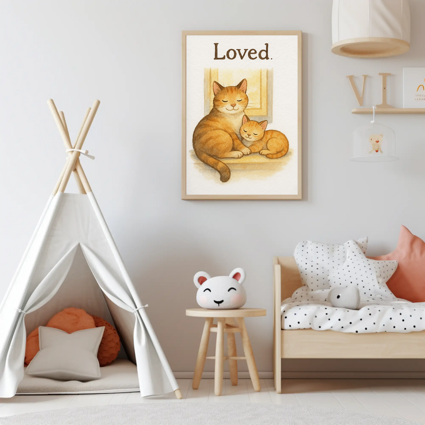 Loved Cat & Kitten Nursery Children's Room Wall Decor Print