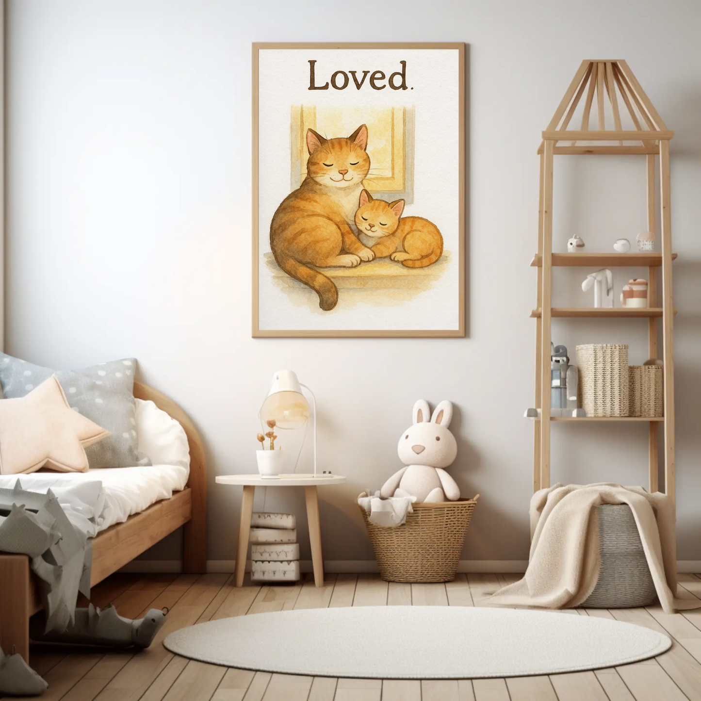 Loved Cat & Kitten Nursery Children's Room Wall Decor Print