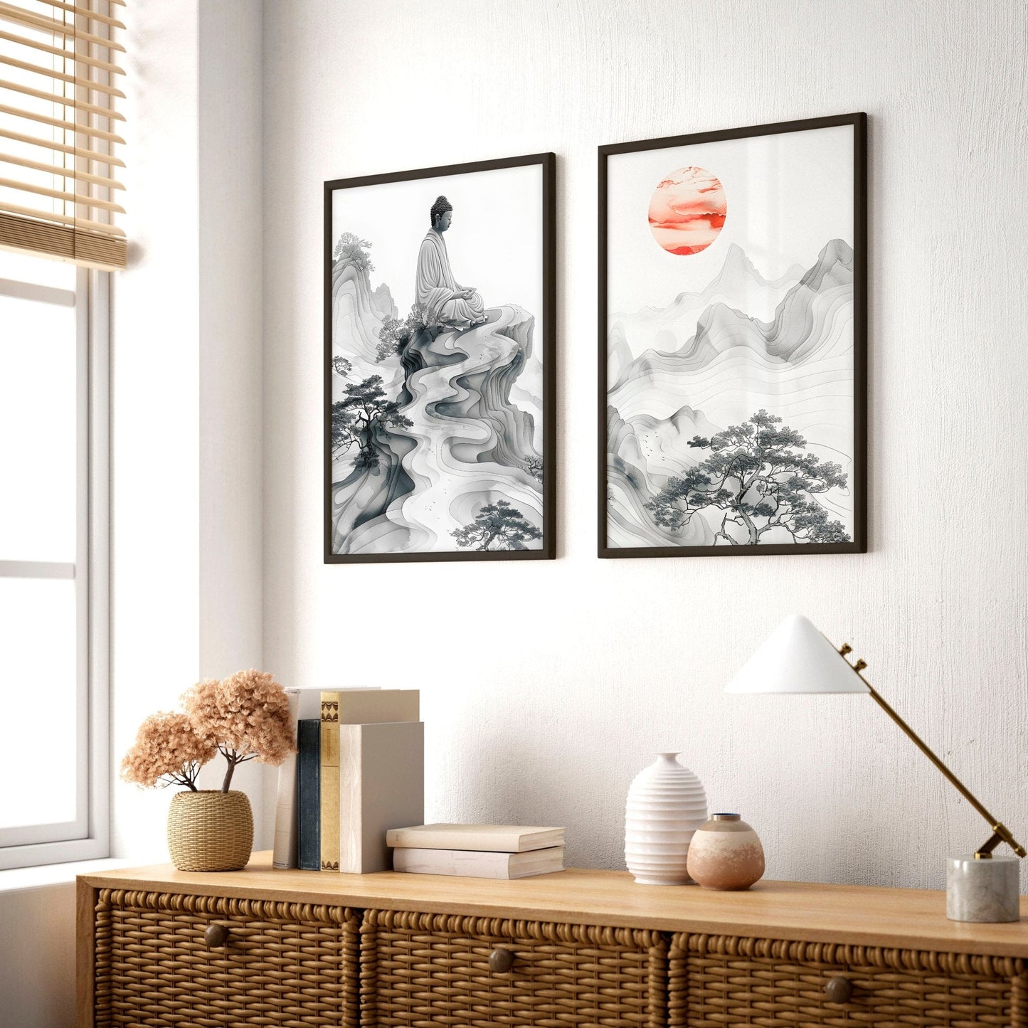Modern Artwork For Living Room | Set of 2 Asian Inspired Wall art Prints