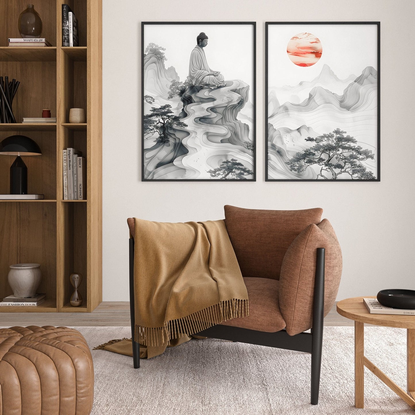 Modern Artwork For Living Room | Set of 2 Asian Inspired Wall art Prints