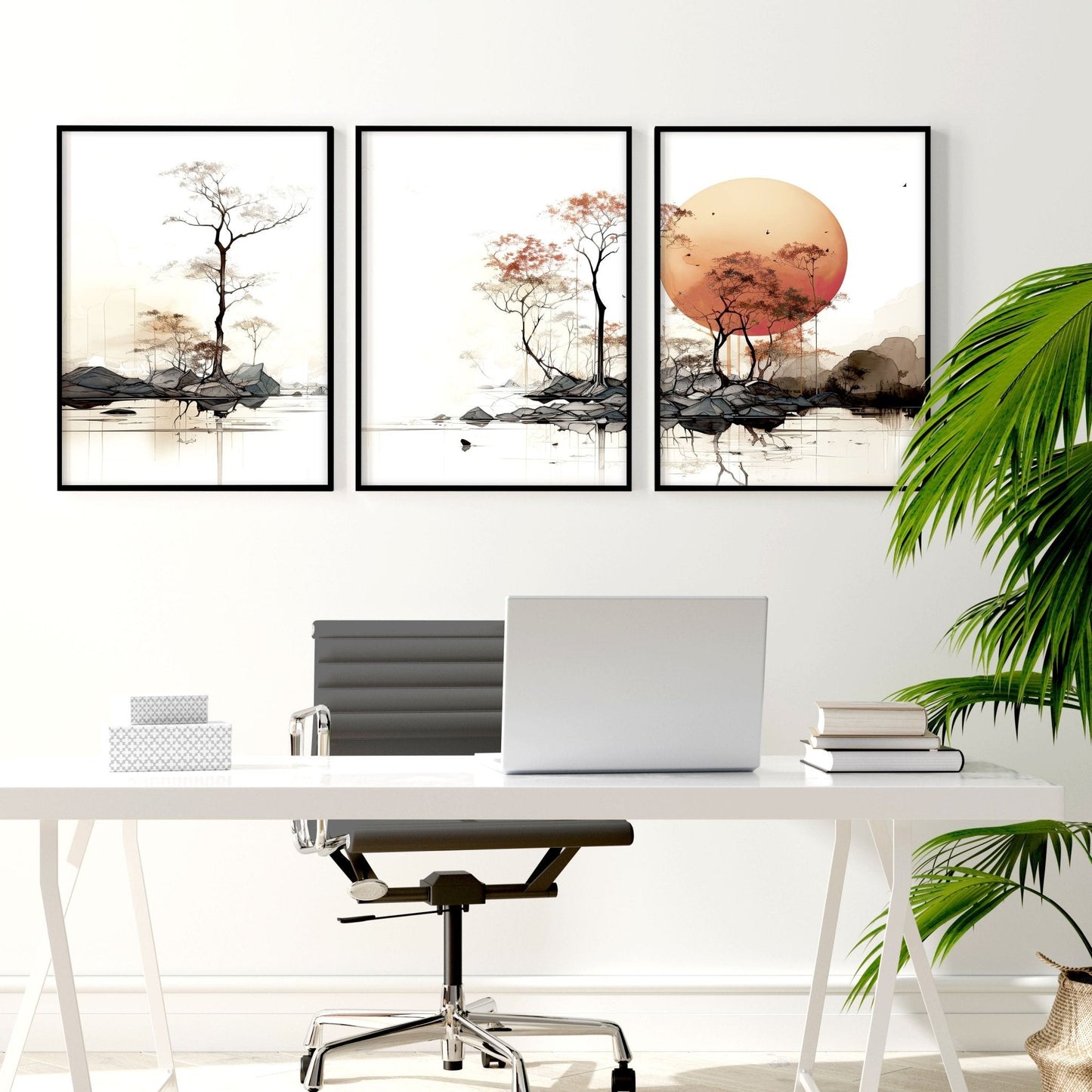 Modern Canvas Wall Art | Set of 3 Asian Inspired Wall art Prints