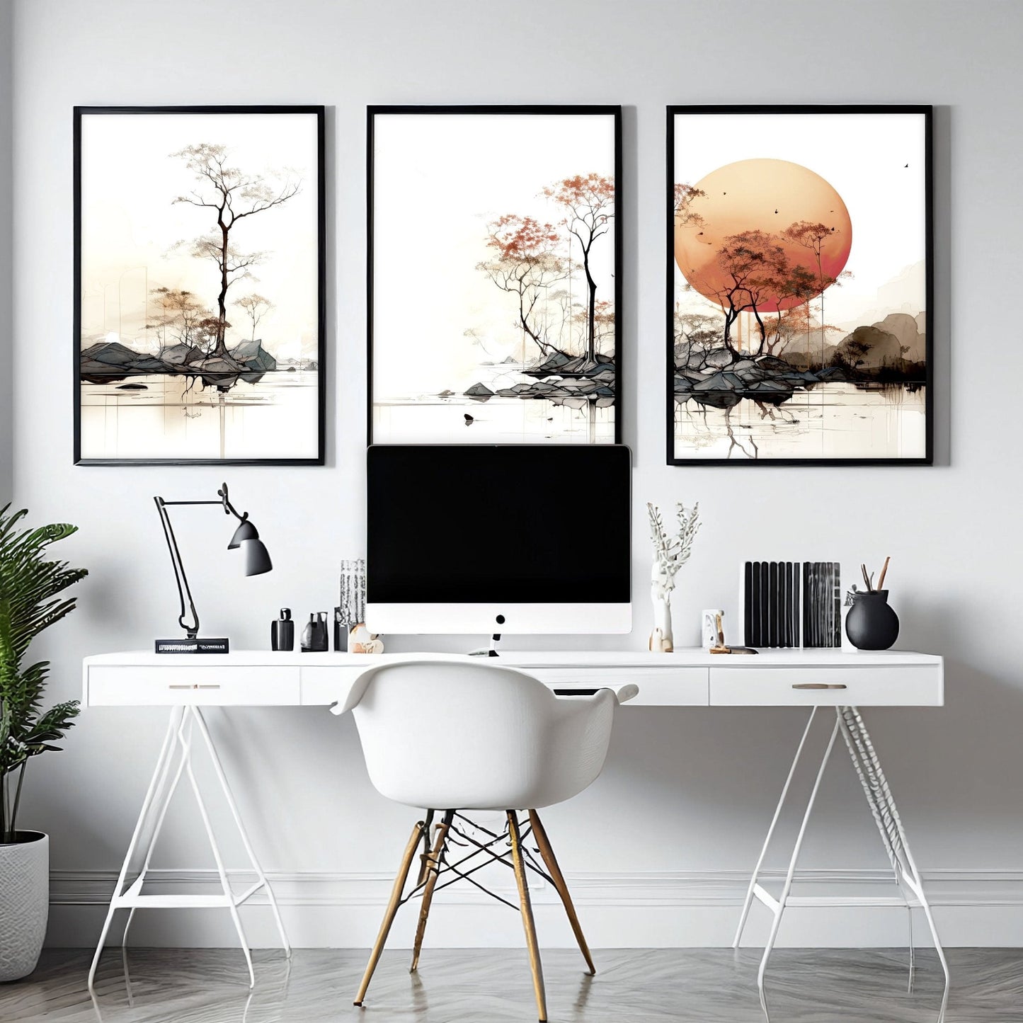 Modern Canvas Wall Art | Set of 3 Asian Inspired Wall art Prints