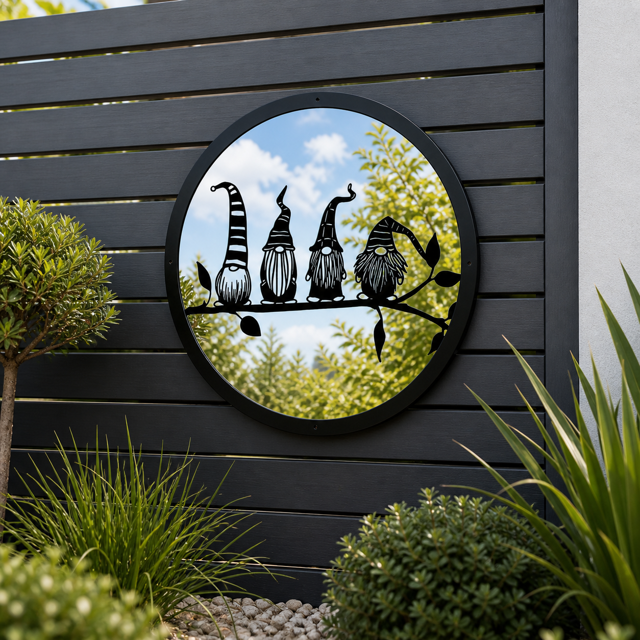 SunCatcher Garden Mirror Round Four Friendly Gonks Range of Sizes