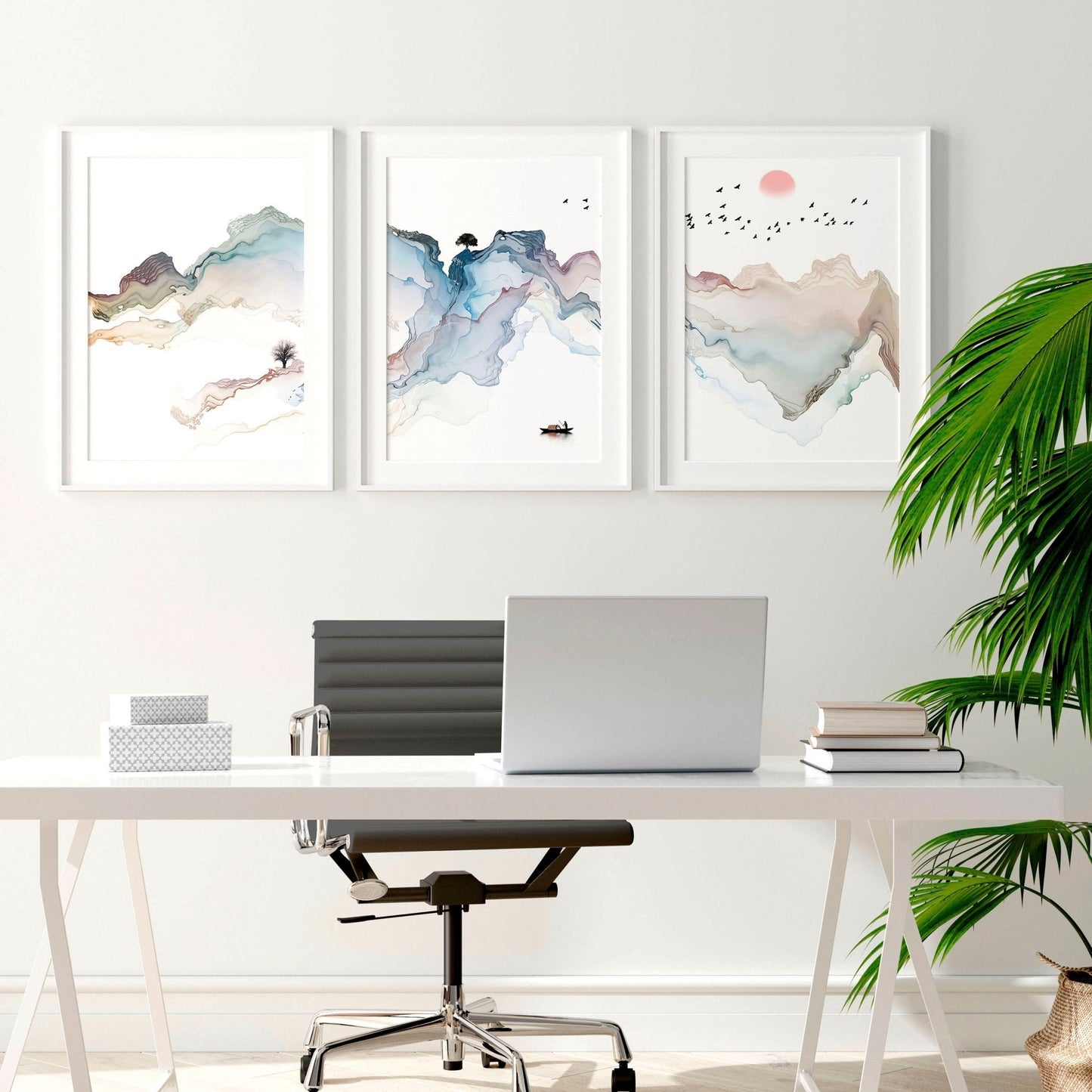 Modern home office ideas | set of 3 wall art prints