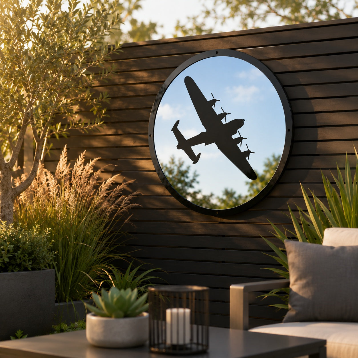 Round SunCatcher Garden Mirror Lancaster Bomber