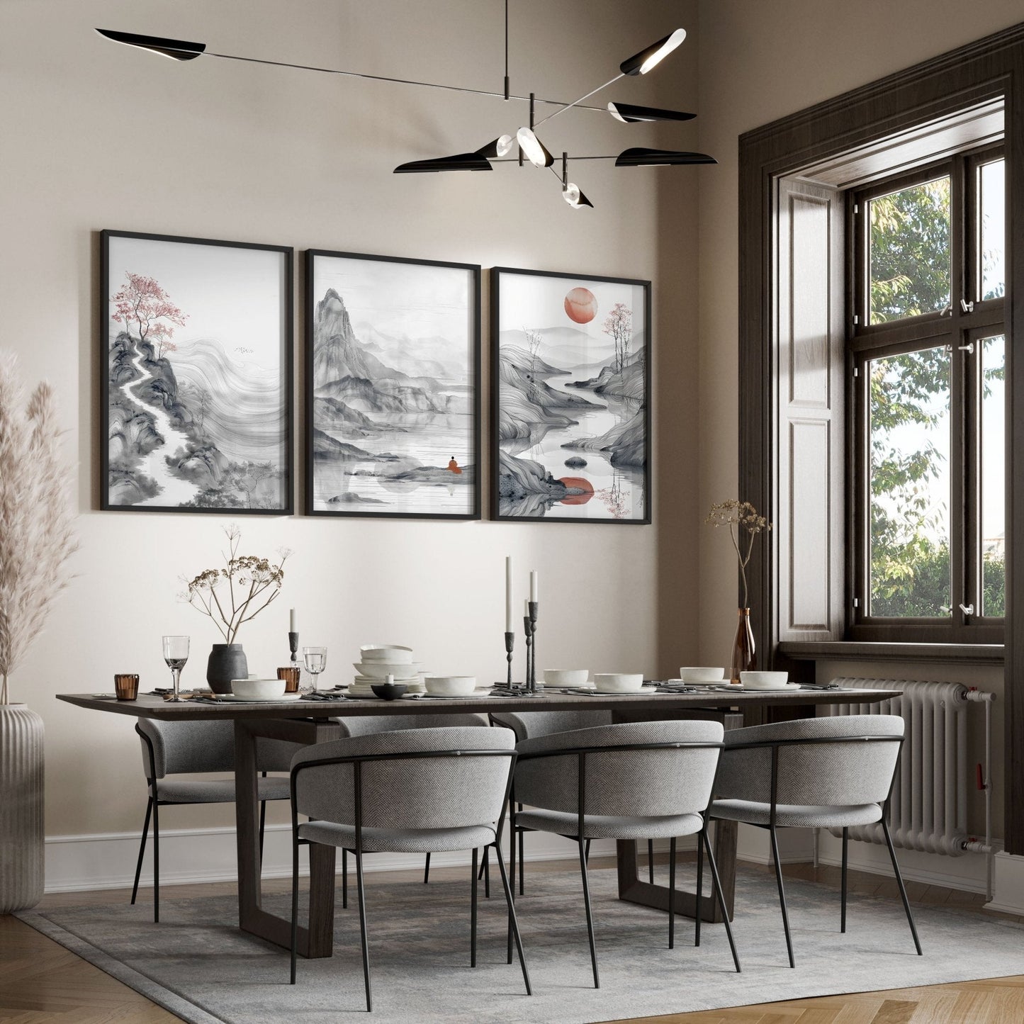 Modern Living Room Art | Set of 3 Asian Inspired Wall art Prints