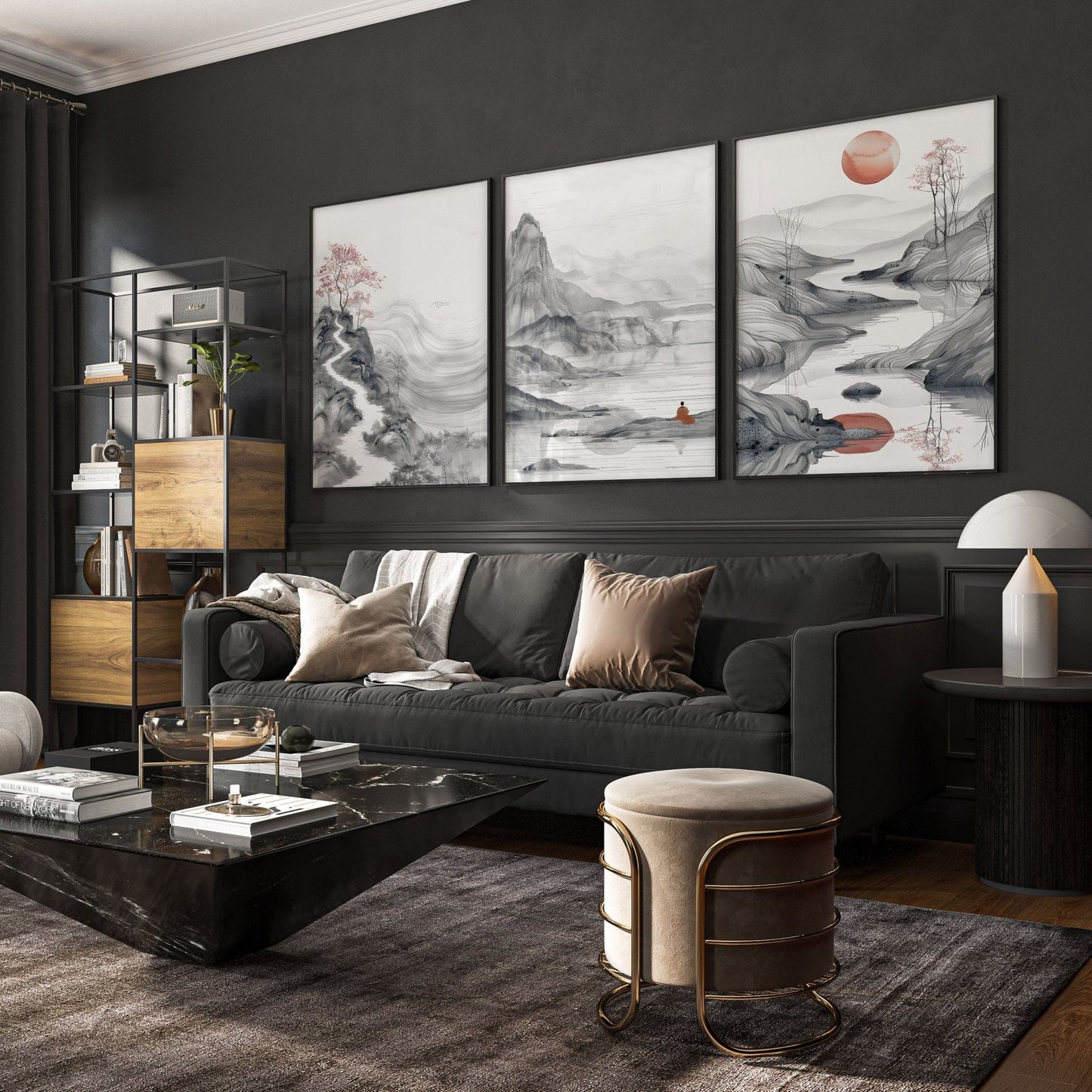 Modern Living Room Art | Set of 3 Asian Inspired Wall art Prints