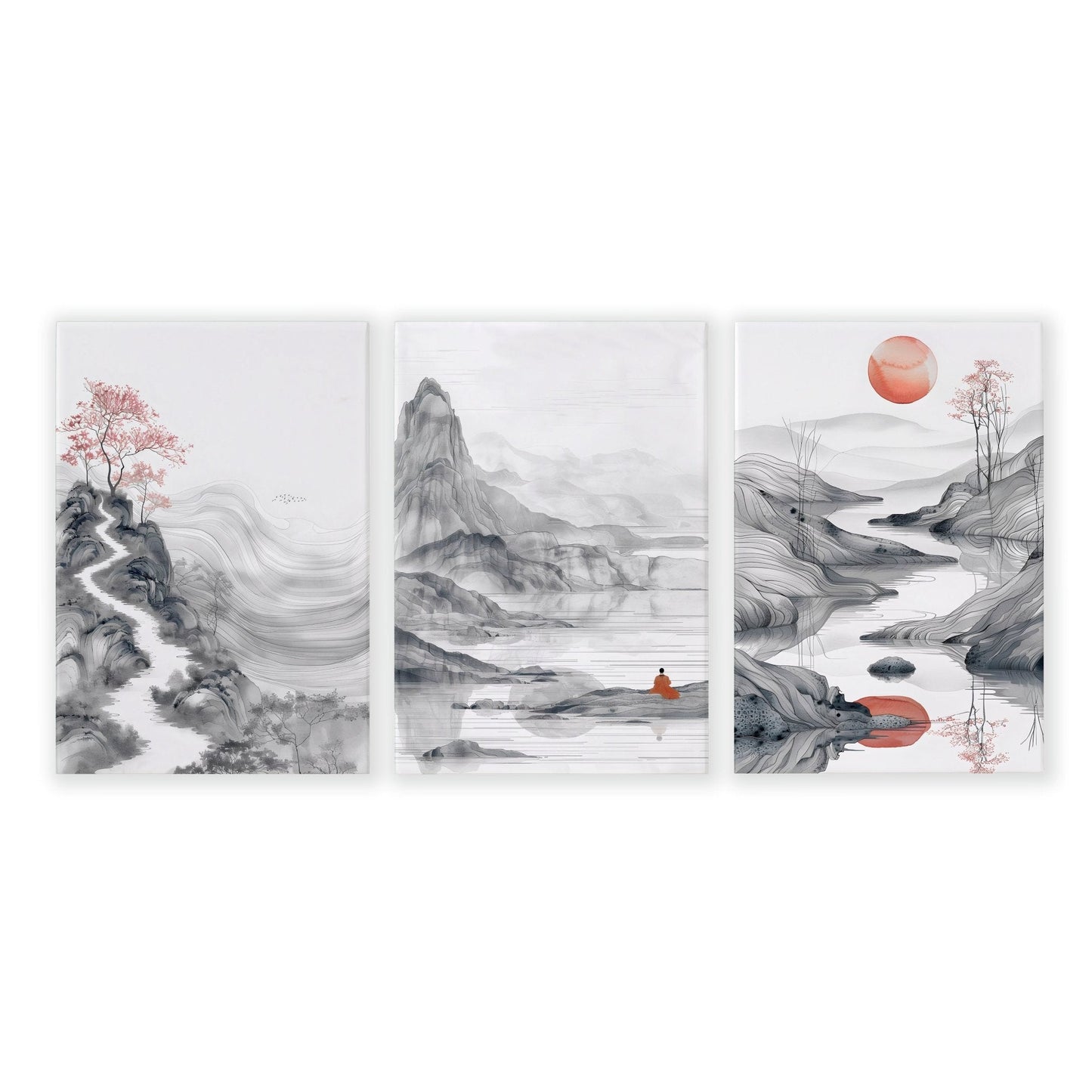 Modern Living Room Art | Set of 3 Asian Inspired Wall art Prints