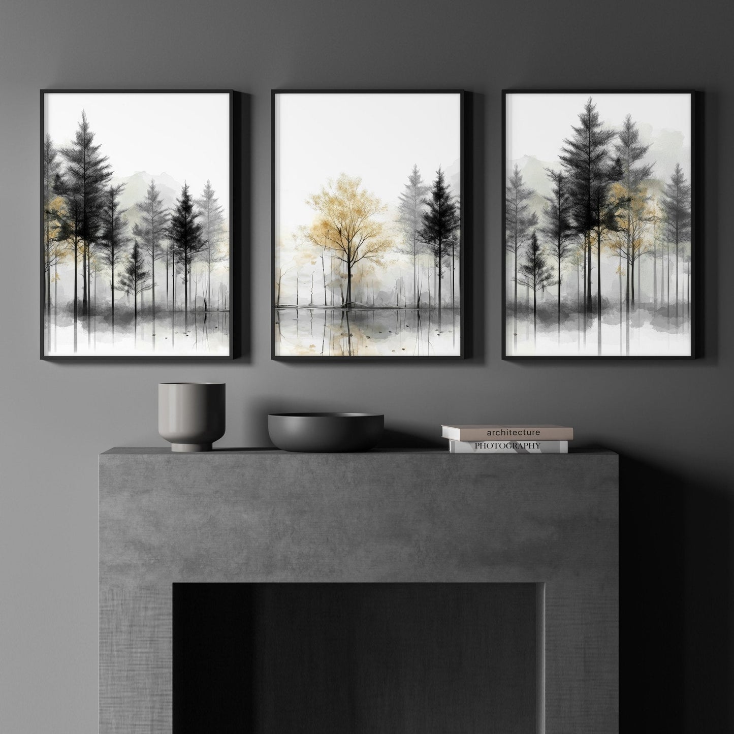 Modern Living Room Wall Art | Set of 3 Asian Inspired Wall art Prints