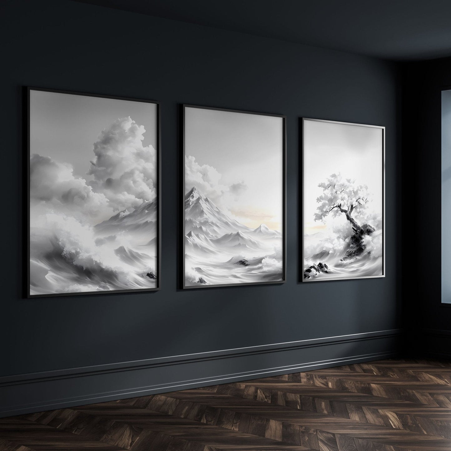 Modern Living Room Wall Decor | Set of 3 Asian Inspired Wall art Prints