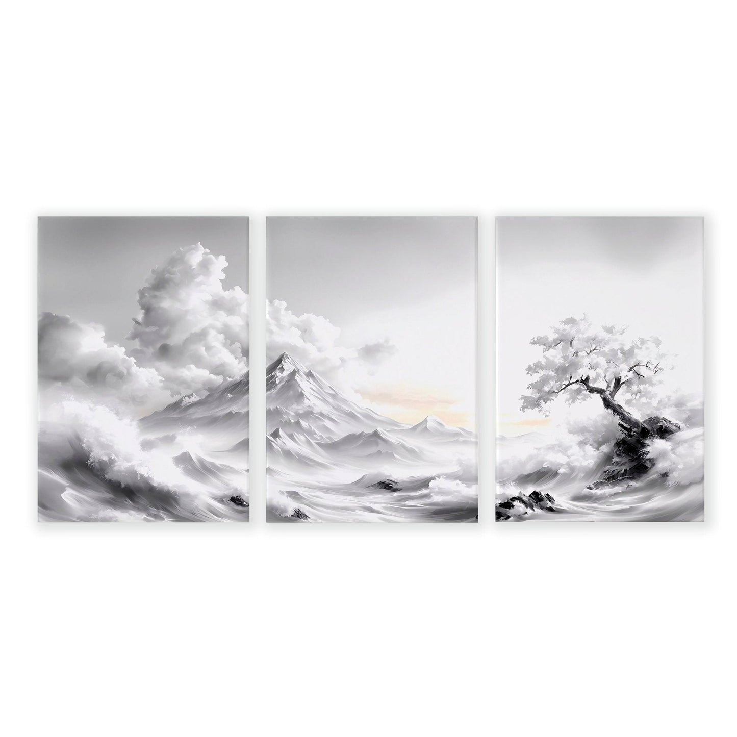 Modern Living Room Wall Decor | Set of 3 Asian Inspired Wall art Prints