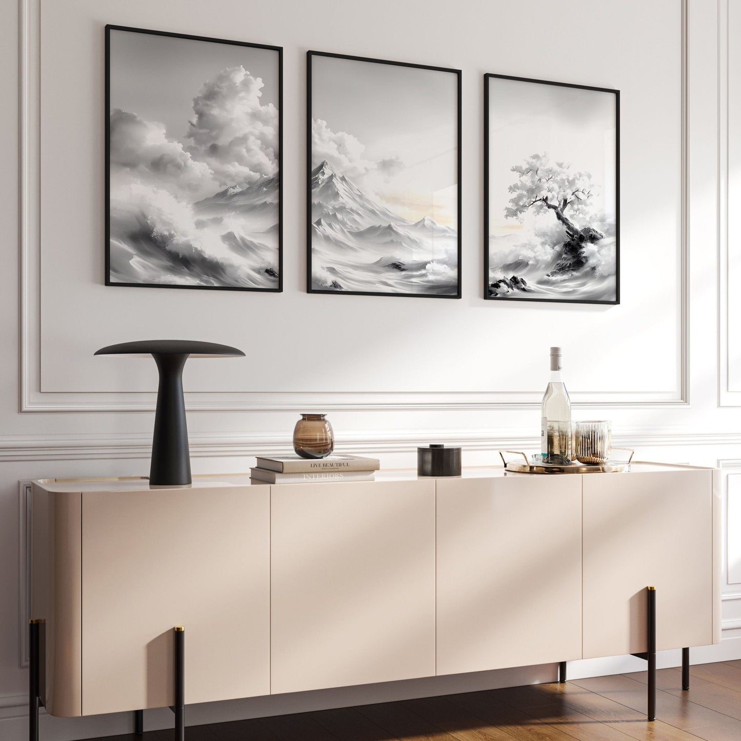 Modern Living Room Wall Decor | Set of 3 Asian Inspired Wall art Prints