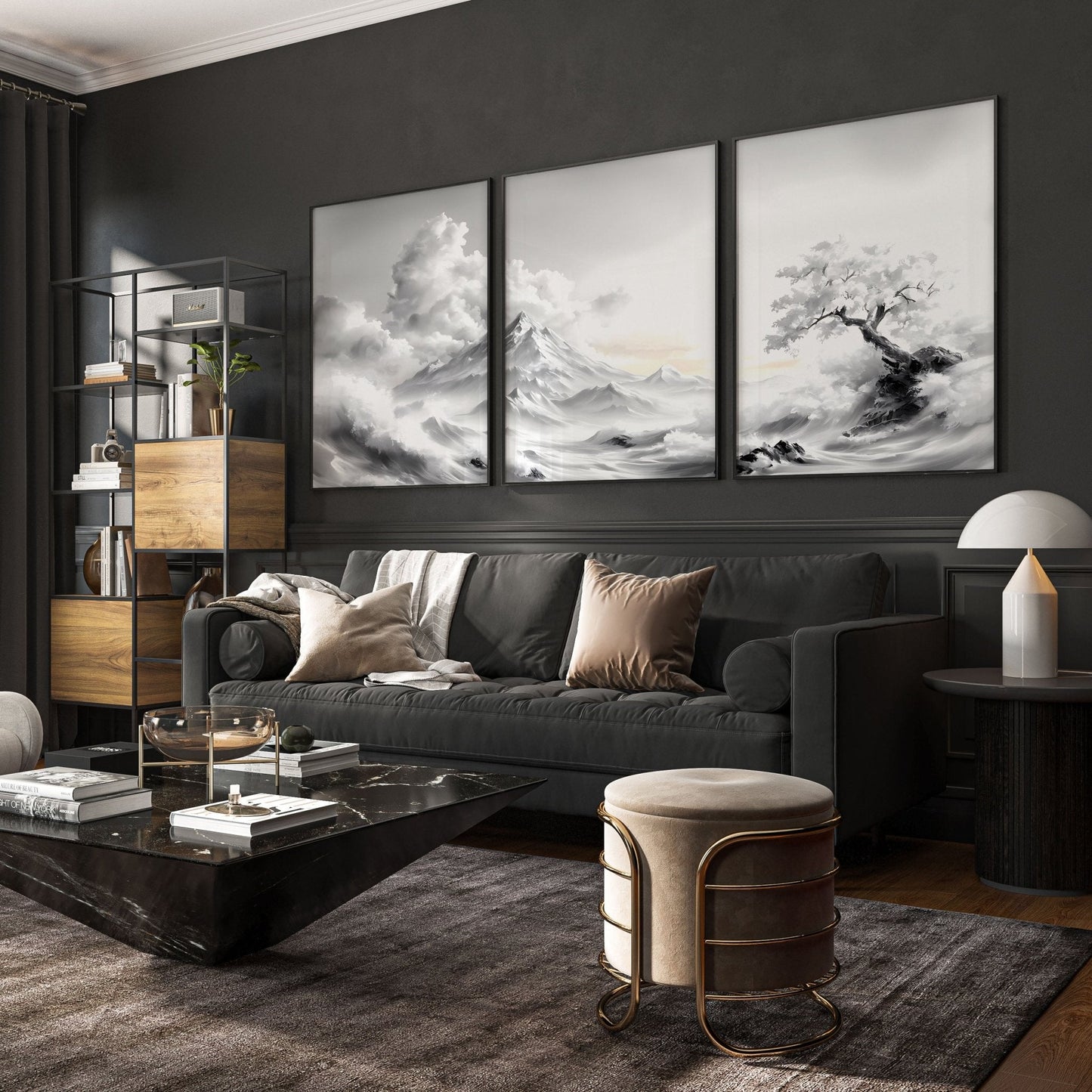 Modern Living Room Wall Decor | Set of 3 Asian Inspired Wall art Prints