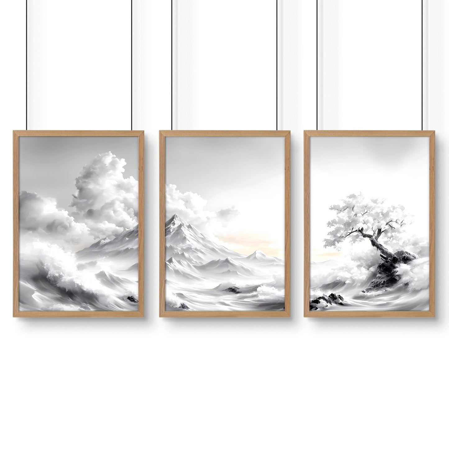 Modern Living Room Wall Decor | Set of 3 Asian Inspired Wall art Prints
