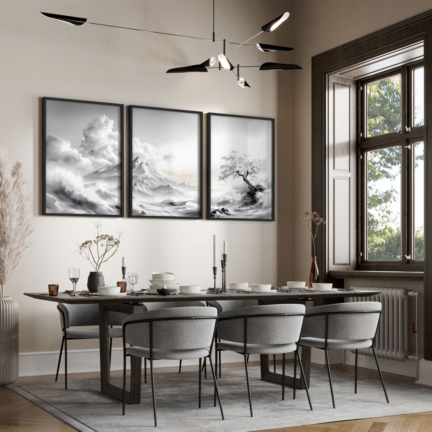 Modern Living Room Wall Decor | Set of 3 Asian Inspired Wall art Prints