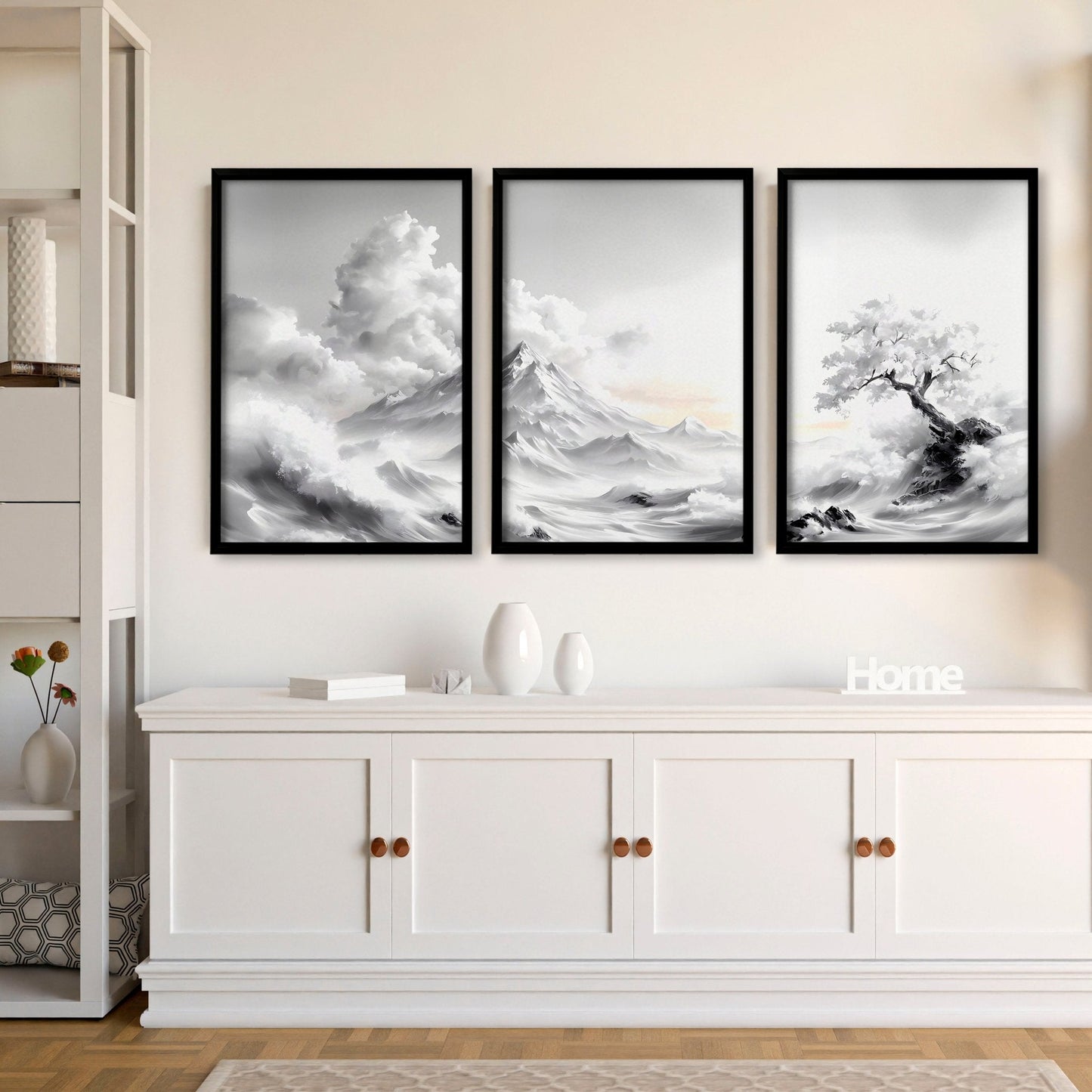 Modern Living Room Wall Decor | Set of 3 Asian Inspired Wall art Prints