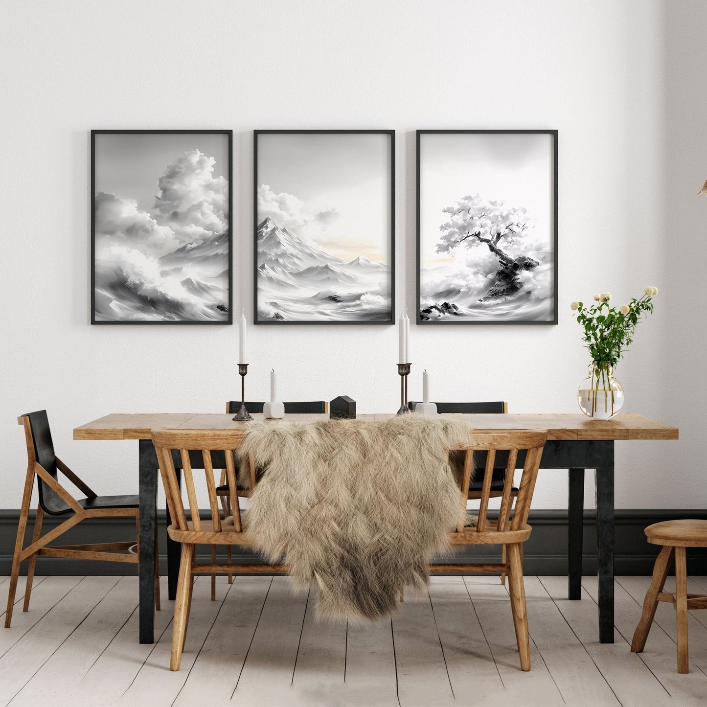 Modern Living Room Wall Decor | Set of 3 Asian Inspired Wall art Prints