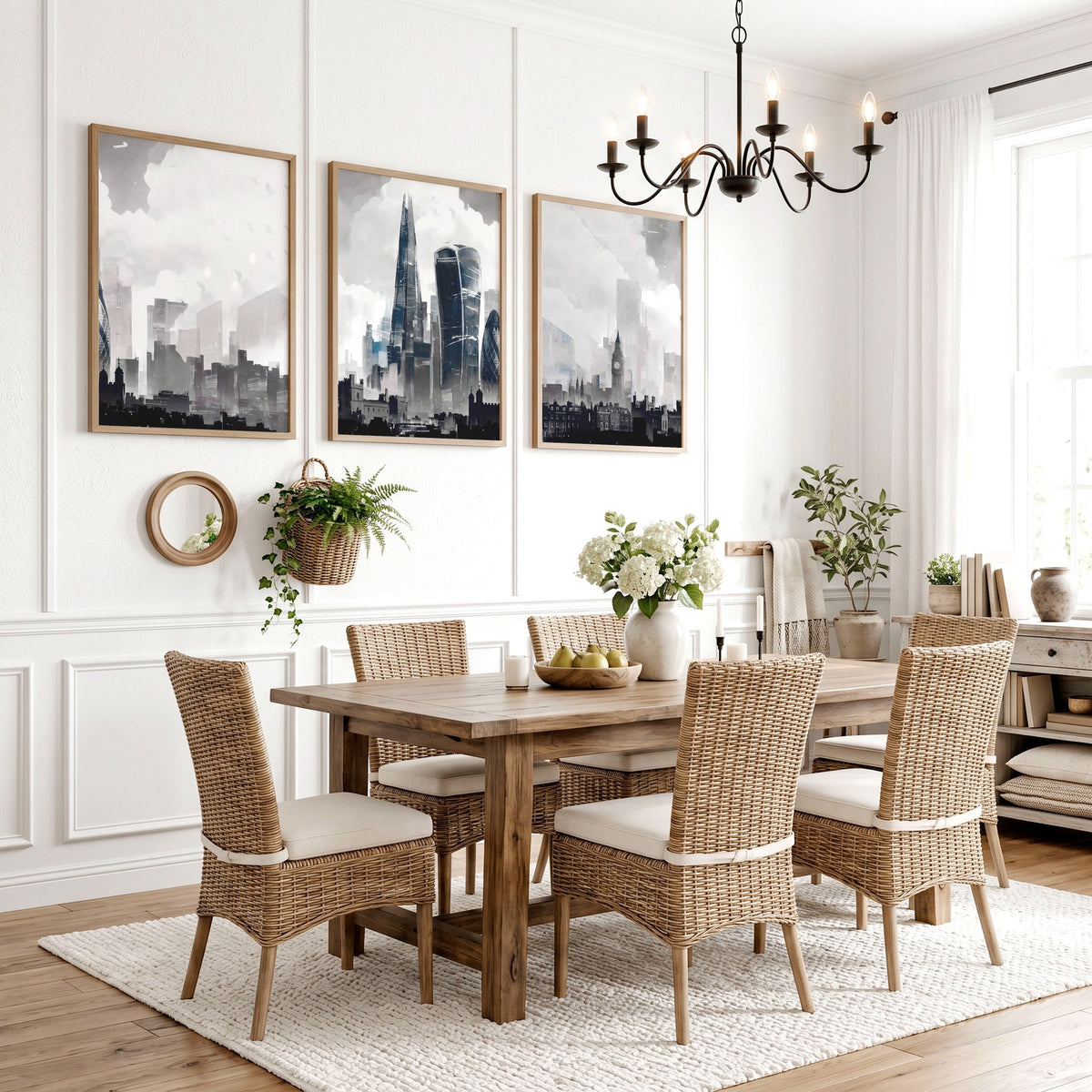 Modern Wall Art for Dining Room Paris Skyline Grey Watercolour Eiffel Tower & Sacré-Cœur Art Prints | Set of 3