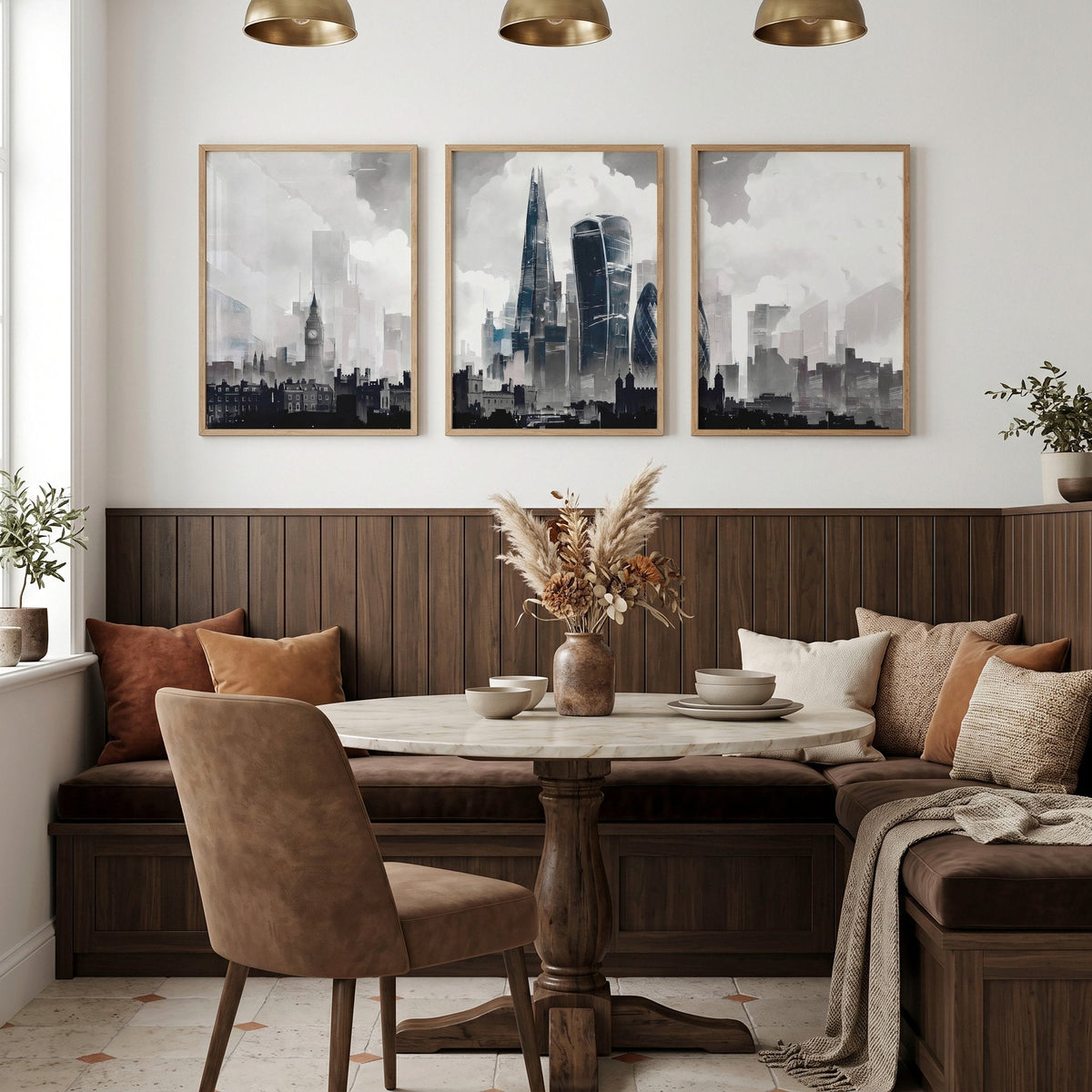 Modern Wall Art for Dining Room Paris Skyline Grey Watercolour Eiffel Tower & Sacré-Cœur Art Prints | Set of 3