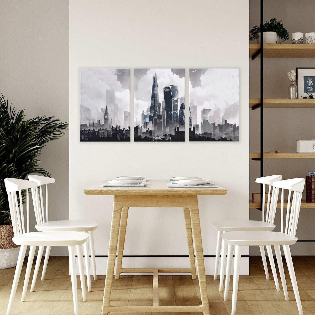 Modern Wall Art for Dining Room Paris Skyline Grey Watercolour Eiffel Tower & Sacré-Cœur Art Prints | Set of 3