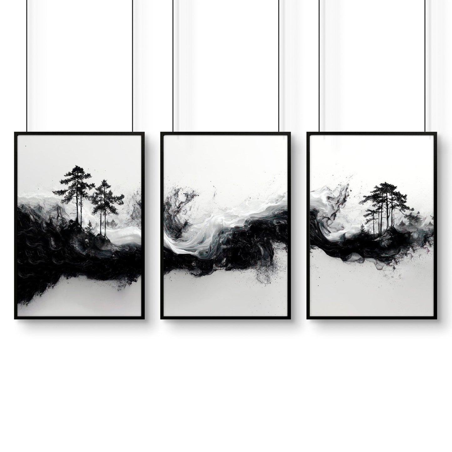 Modern Wall Art For Living Room | Set of 3 Asian Inspired Wall art Prints