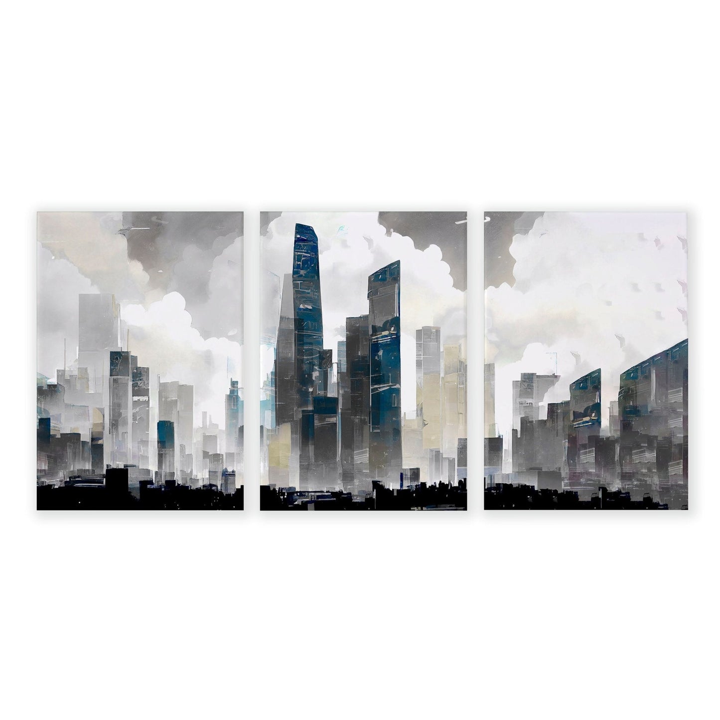 Modern Wall Art For Living Room Uk | Set of 3 Urban Skyscrapers Wall art Prints