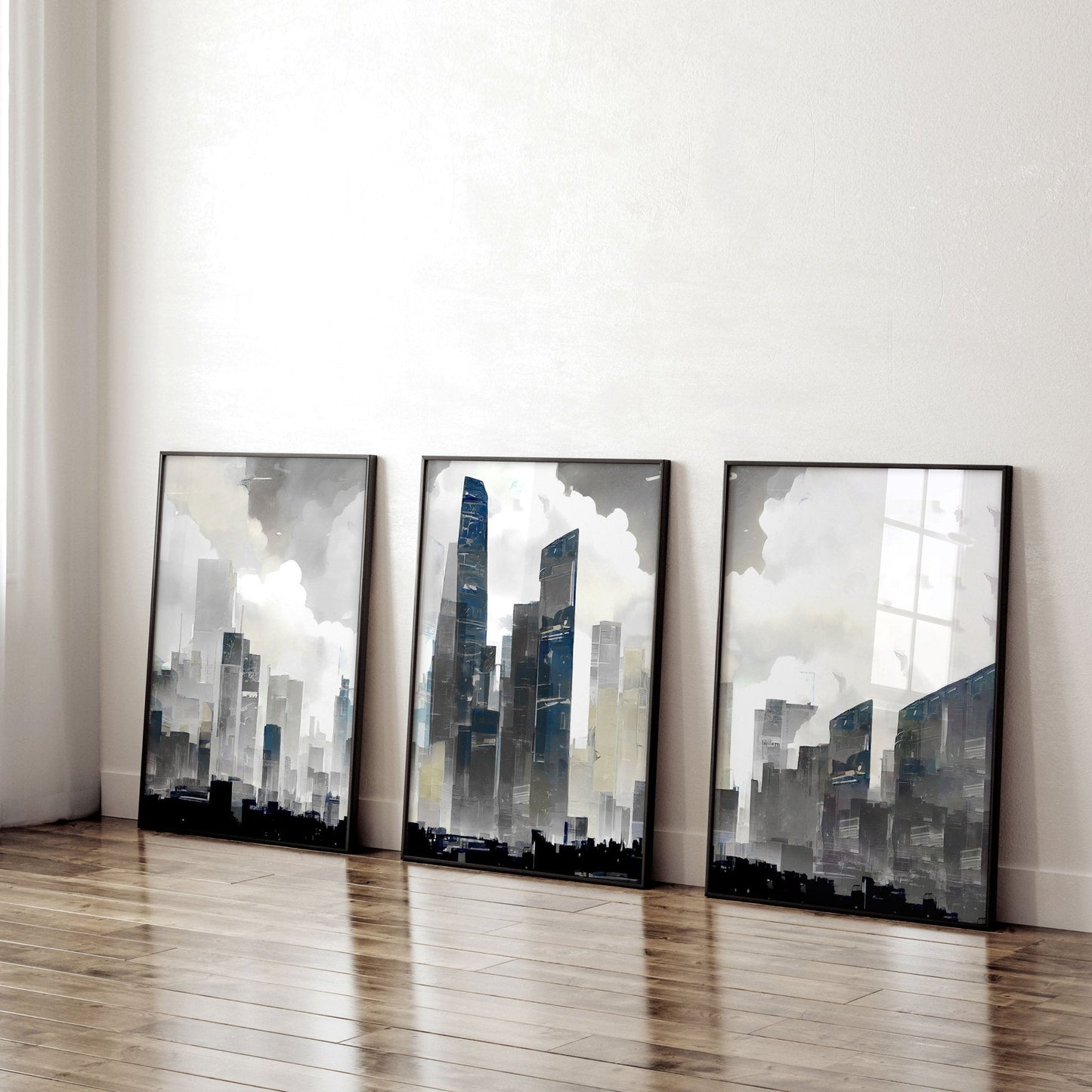 Modern Wall Art For Living Room Uk | Set of 3 Urban Skyscrapers Wall art Prints