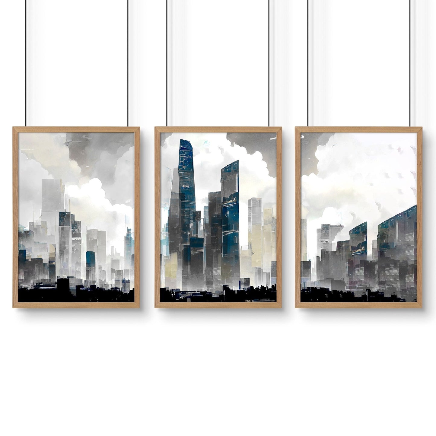 Modern Wall Art For Living Room Uk | Set of 3 Urban Skyscrapers Wall art Prints