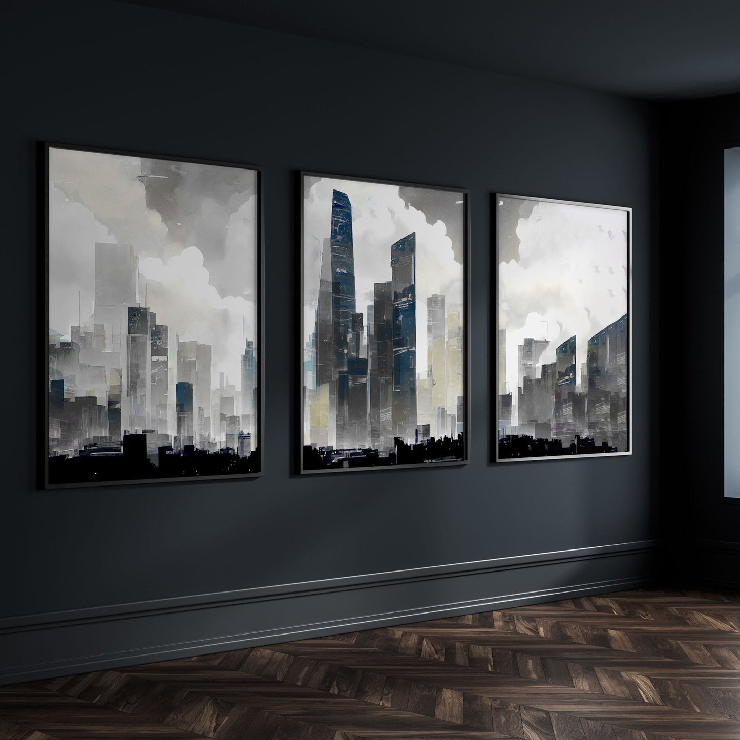 Modern Wall Art For Living Room Uk | Set of 3 Urban Skyscrapers Wall art Prints