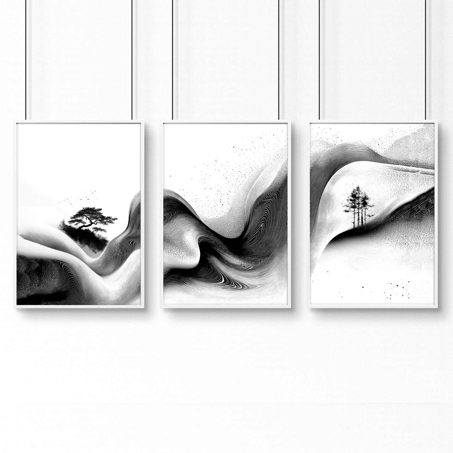 Modern Wall Art Living Room | Set of 3 Asian Inspired Wall art Prints