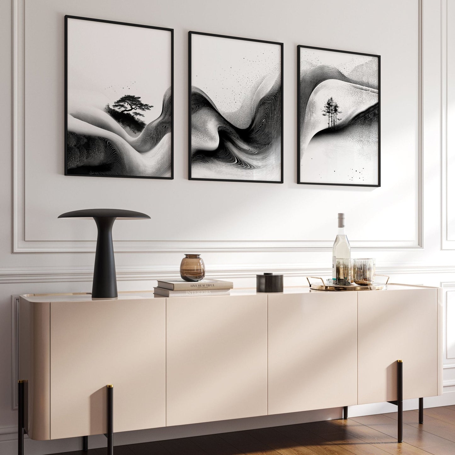 Modern Wall Art Living Room | Set of 3 Asian Inspired Wall art Prints