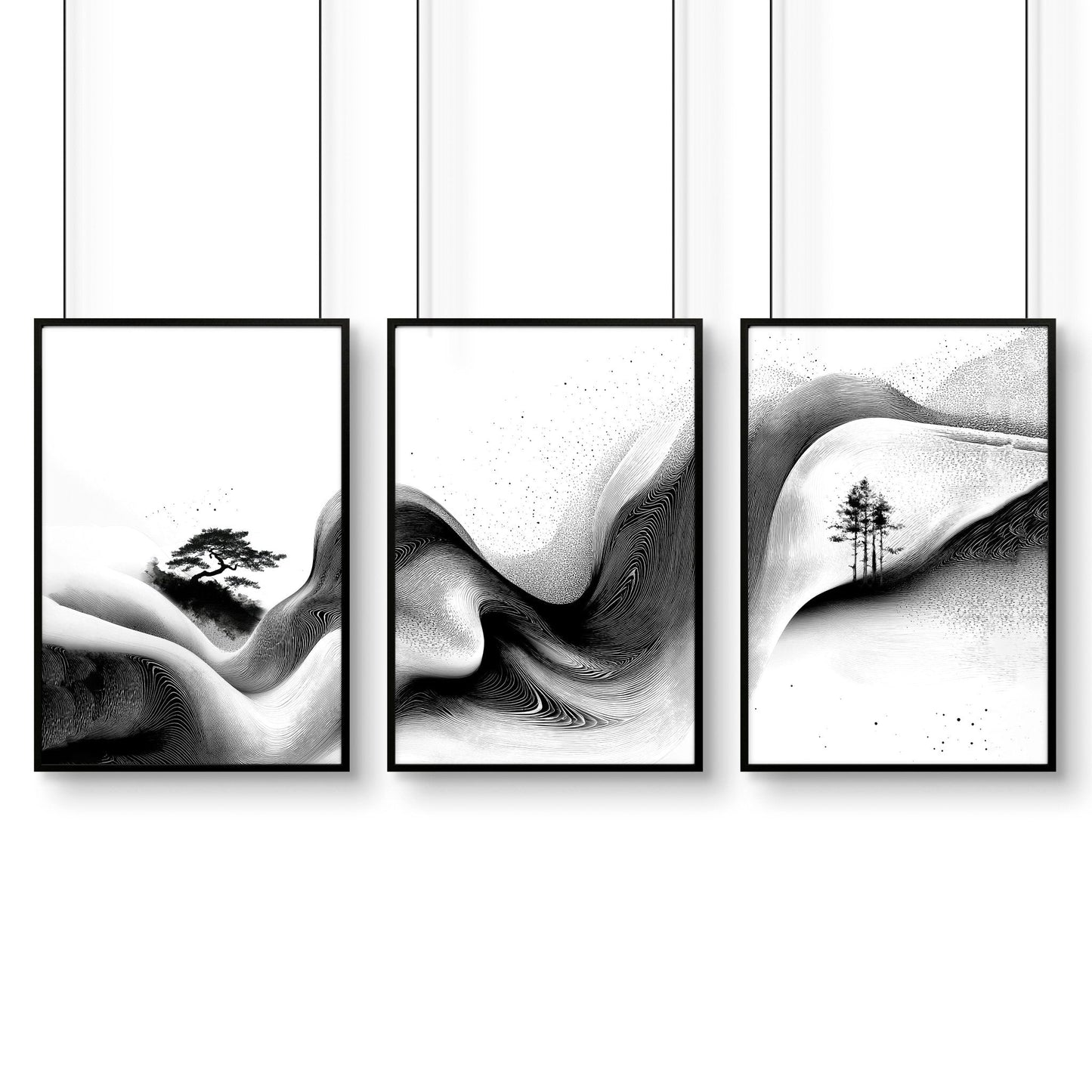 Modern Wall Art Living Room | Set of 3 Asian Inspired Wall art Prints