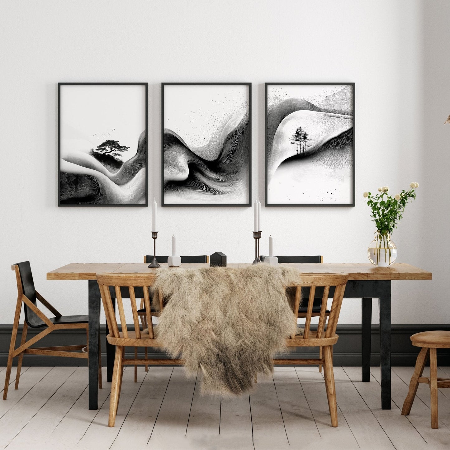 Modern Wall Art Living Room | Set of 3 Asian Inspired Wall art Prints