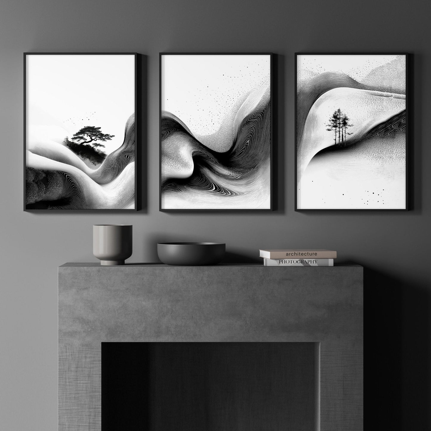 Modern Wall Art Living Room | Set of 3 Asian Inspired Wall art Prints