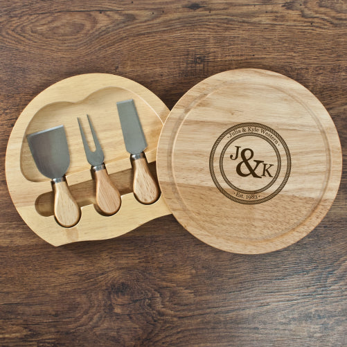 Monogrammed Couple's Emblem Cheese Board Set