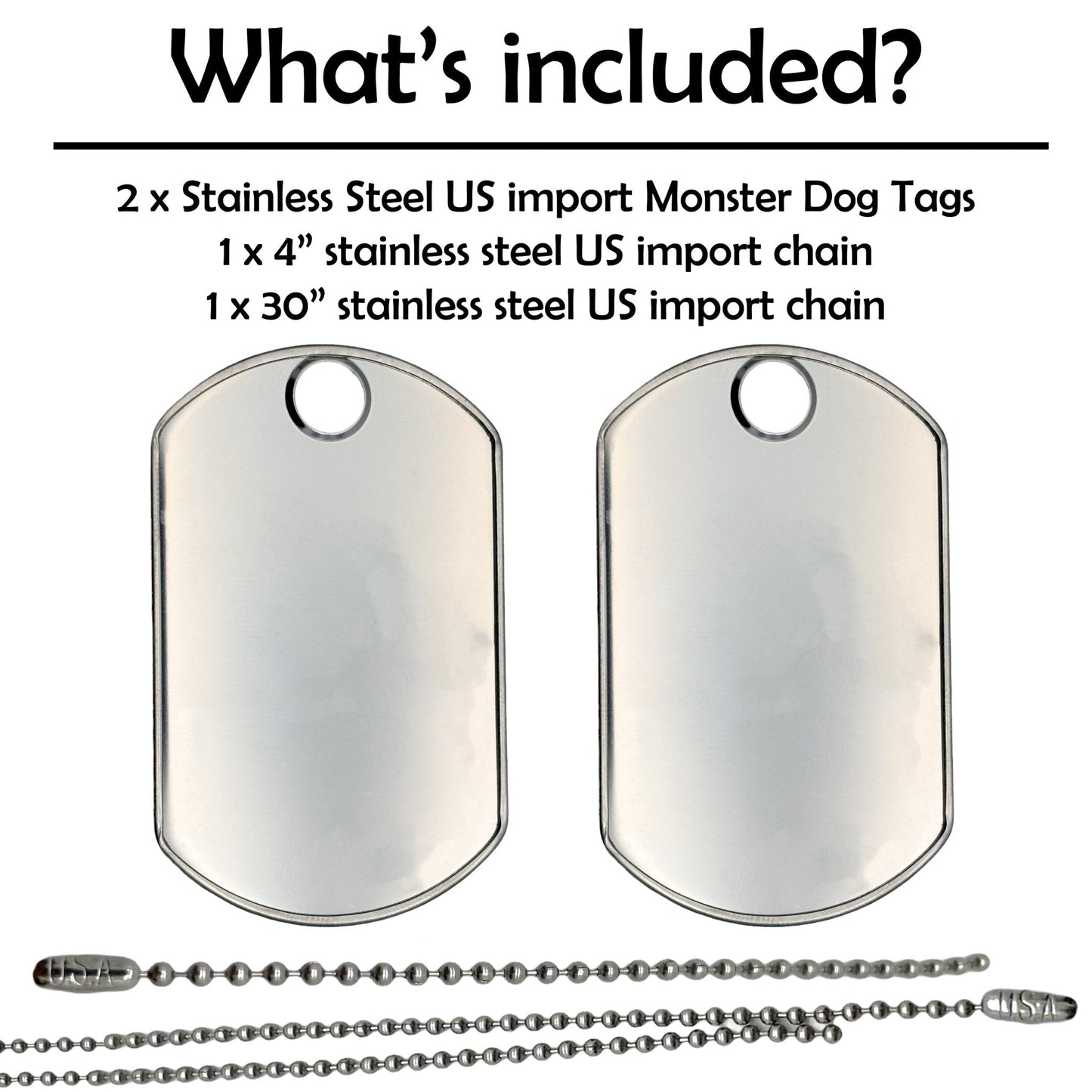 MONSTER Size Blank Dog Tag Necklace Set