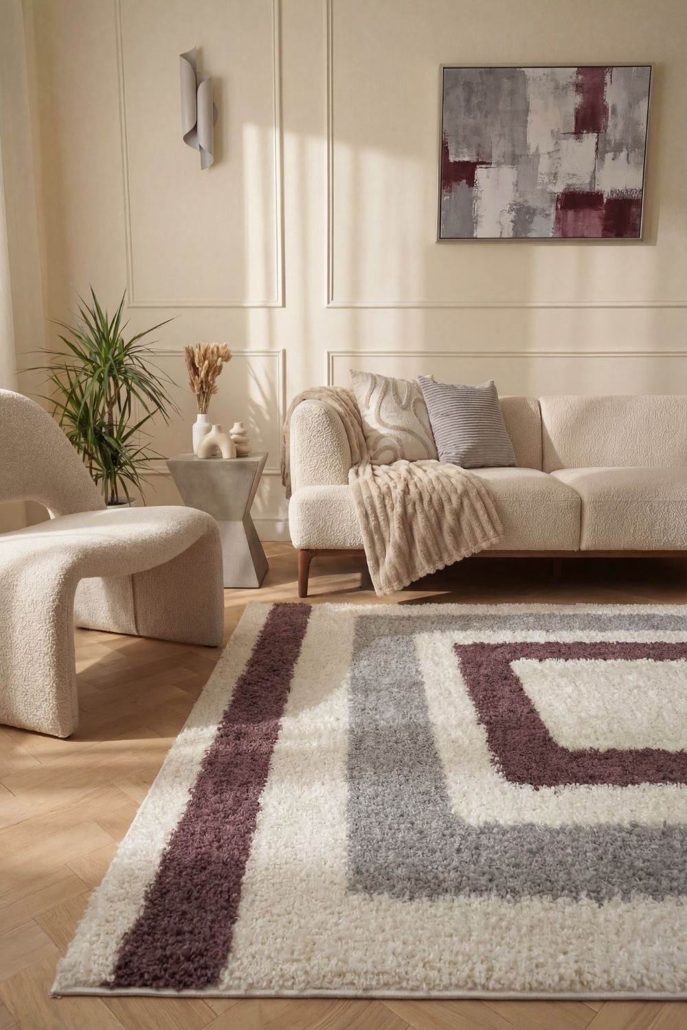 Moodi Shaggy Grey/Purple Contour Rug