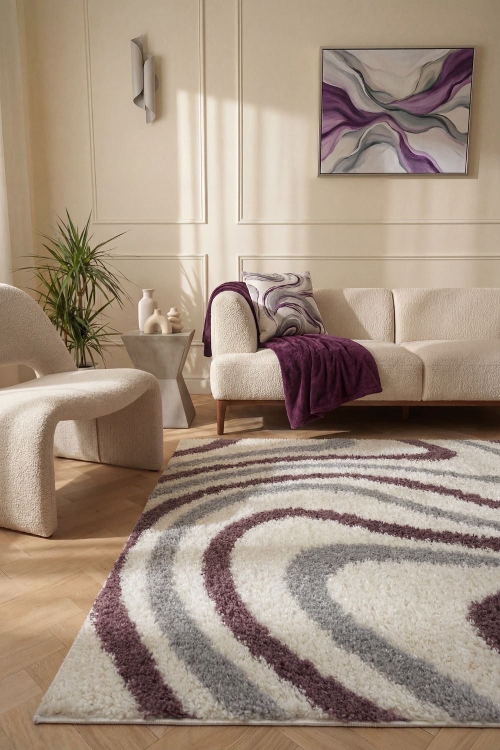 Moodi Shaggy Grey/Purple Smokeberry Rug